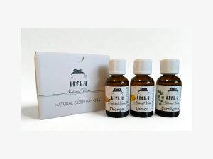 Eteeriset öljyt 3 × 30 ml setti appelsiini, sitruuna ja eucalyptus A
